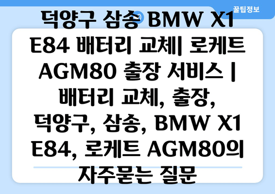 덕양구 삼송 BMW X1 E84 배터리 교체| 로케트 AGM80 출장 서비스 | 배터리 교체, 출장, 덕양구, 삼송, BMW X1 E84, 로케트 AGM80