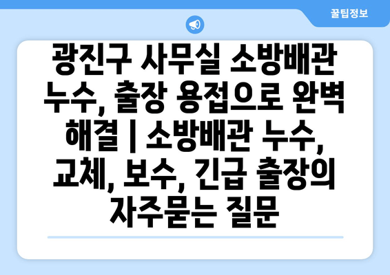 광진구 사무실 소방배관 누수, 출장 용접으로 완벽 해결 | 소방배관 누수, 교체, 보수, 긴급 출장