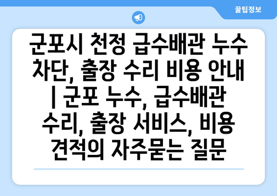 군포시 천정 급수배관 누수 차단, 출장 수리 비용 안내 | 군포 누수, 급수배관 수리, 출장 서비스, 비용 견적