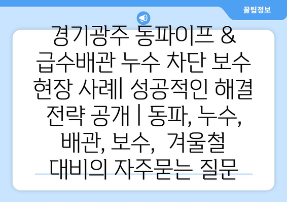 경기광주 동파이프 & 급수배관 누수 차단 보수 현장 사례| 성공적인 해결 전략 공개 | 동파, 누수, 배관, 보수,  겨울철 대비