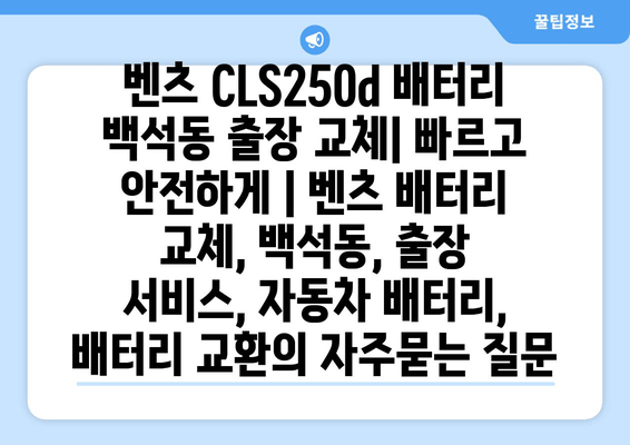 벤츠 CLS250d 배터리 백석동 출장 교체| 빠르고 안전하게 | 벤츠 배터리 교체, 백석동, 출장 서비스, 자동차 배터리, 배터리 교환