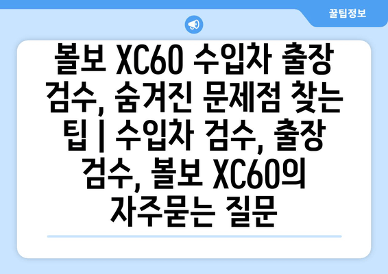 볼보 XC60 수입차 출장 검수, 숨겨진 문제점 찾는 팁 | 수입차 검수, 출장 검수, 볼보 XC60