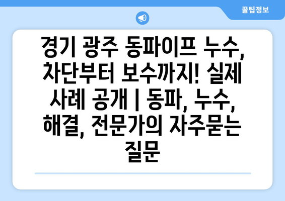 경기 광주 동파이프 누수, 차단부터 보수까지! 실제 사례 공개 | 동파, 누수, 해결, 전문가