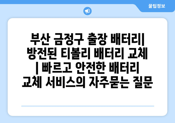 부산 금정구 출장 배터리| 방전된 티볼리 배터리 교체 | 빠르고 안전한 배터리 교체 서비스