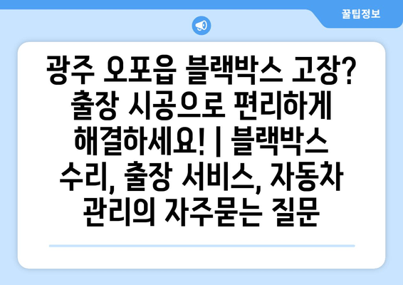 광주 오포읍 블랙박스 고장? 출장 시공으로 편리하게 해결하세요! | 블랙박스 수리, 출장 서비스, 자동차 관리