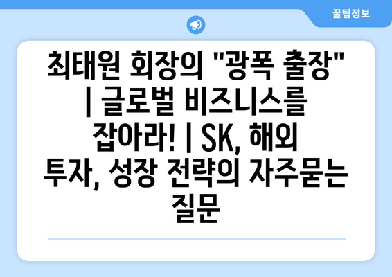 최태원 회장의 "광폭 출장" | 글로벌 비즈니스를 잡아라! | SK, 해외 투자, 성장 전략