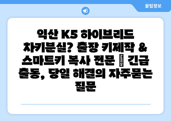 익산 K5 하이브리드 차키분실? 출장 키제작 & 스마트키 복사 전문 | 긴급 출동, 당일 해결