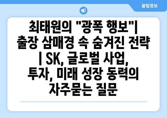 최태원의 "광폭 행보"| 출장 삼매경 속 숨겨진 전략 | SK, 글로벌 사업, 투자, 미래 성장 동력