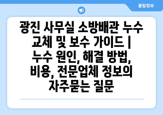 광진 사무실 소방배관 누수 교체 및 보수 가이드 | 누수 원인, 해결 방법, 비용, 전문업체 정보