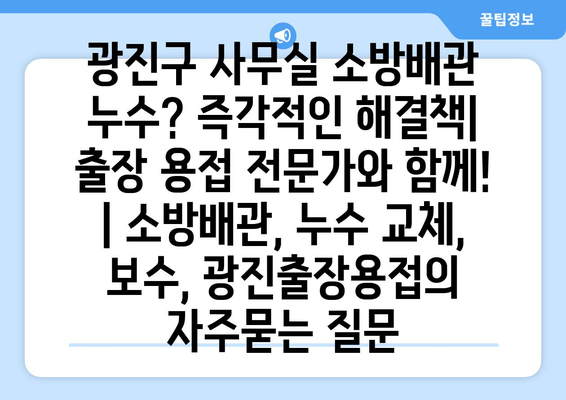 광진구 사무실 소방배관 누수? 즉각적인 해결책| 출장 용접 전문가와 함께! | 소방배관, 누수 교체, 보수, 광진출장용접