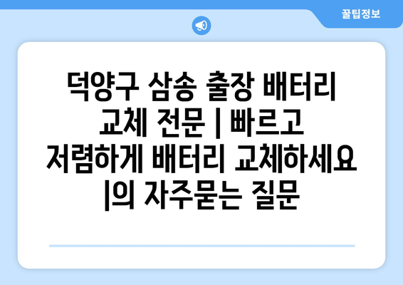 덕양구 삼송 출장 배터리 교체 전문 | 빠르고 저렴하게 배터리 교체하세요 |