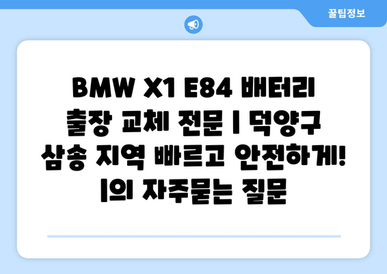 BMW X1 E84 배터리 출장 교체 전문 | 덕양구 삼송 지역 빠르고 안전하게! |