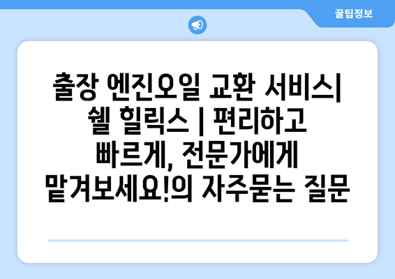 출장 엔진오일 교환 서비스| 쉘 힐릭스 | 편리하고 빠르게, 전문가에게 맡겨보세요!