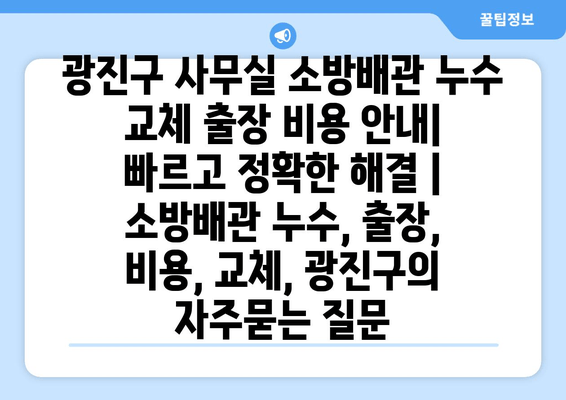 광진구 사무실 소방배관 누수 교체 출장 비용 안내| 빠르고 정확한 해결 | 소방배관 누수, 출장, 비용, 교체, 광진구