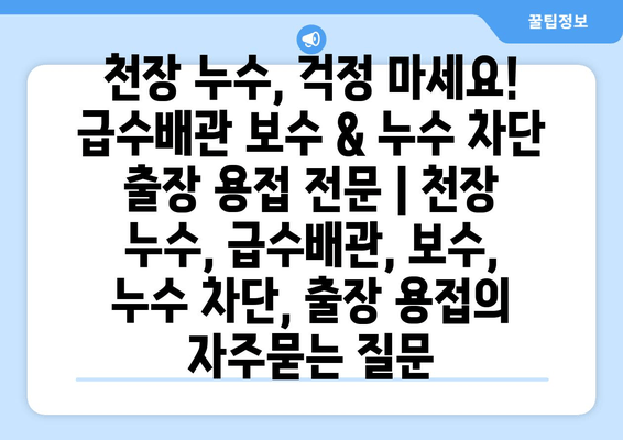 천장 누수, 걱정 마세요! 급수배관 보수 & 누수 차단 출장 용접 전문 | 천장 누수, 급수배관, 보수, 누수 차단, 출장 용접