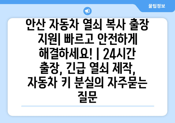 안산 자동차 열쇠 복사 출장 지원| 빠르고 안전하게 해결하세요! | 24시간 출장, 긴급 열쇠 제작, 자동차 키 분실