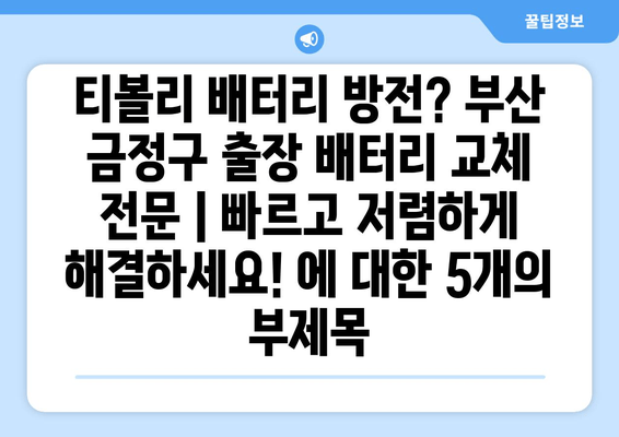 티볼리 배터리 방전? 부산 금정구 출장 배터리 교체 전문 | 빠르고 저렴하게 해결하세요!