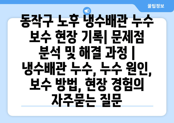 동작구 노후 냉수배관 누수 보수 현장 기록| 문제점 분석 및 해결 과정 | 냉수배관 누수, 누수 원인, 보수 방법, 현장 경험