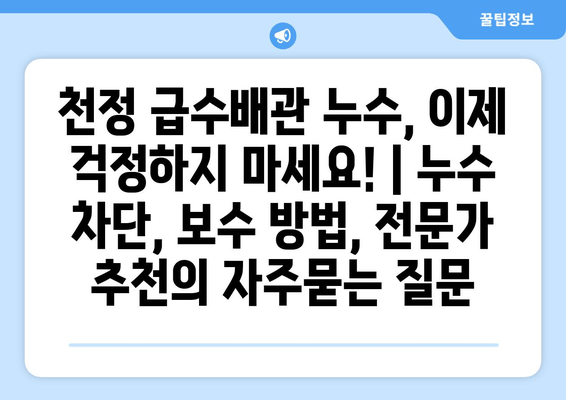 천정 급수배관 누수, 이제 걱정하지 마세요! | 누수 차단, 보수 방법, 전문가 추천