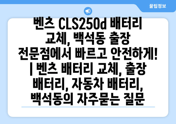 벤츠 CLS250d 배터리 교체, 백석동 출장 전문점에서 빠르고 안전하게! | 벤츠 배터리 교체, 출장 배터리, 자동차 배터리, 백석동