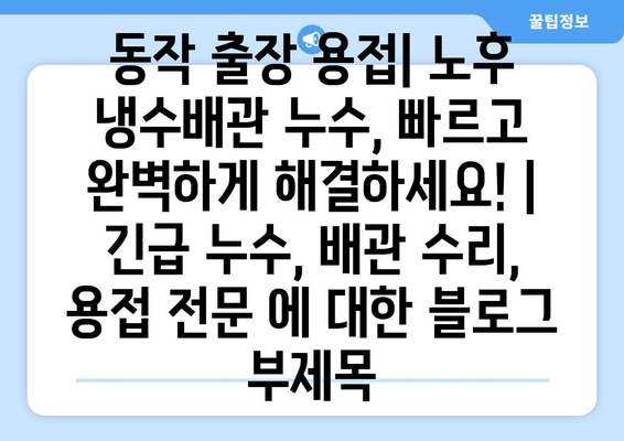 동작 출장 용접| 노후 냉수배관 누수, 빠르고 완벽하게 해결하세요! | 긴급 누수, 배관 수리, 용접 전문