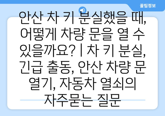 안산 차 키 분실했을 때, 어떻게 차량 문을 열 수 있을까요? | 차 키 분실, 긴급 출동, 안산 차량 문 열기, 자동차 열쇠