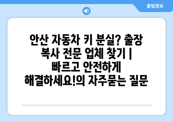 안산 자동차 키 분실? 출장 복사 전문 업체 찾기 | 빠르고 안전하게 해결하세요!