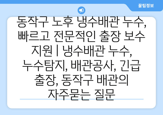 동작구 노후 냉수배관 누수, 빠르고 전문적인 출장 보수 지원 | 냉수배관 누수, 누수탐지, 배관공사, 긴급 출장, 동작구 배관