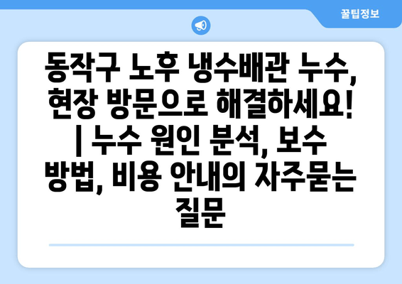 동작구 노후 냉수배관 누수, 현장 방문으로 해결하세요! | 누수 원인 분석, 보수 방법, 비용 안내