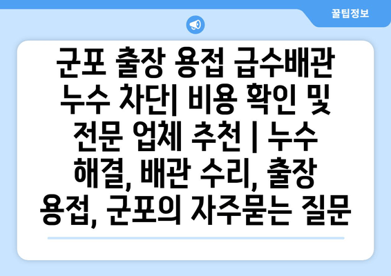 군포 출장 용접 급수배관 누수 차단| 비용 확인 및 전문 업체 추천 | 누수 해결, 배관 수리, 출장 용접, 군포