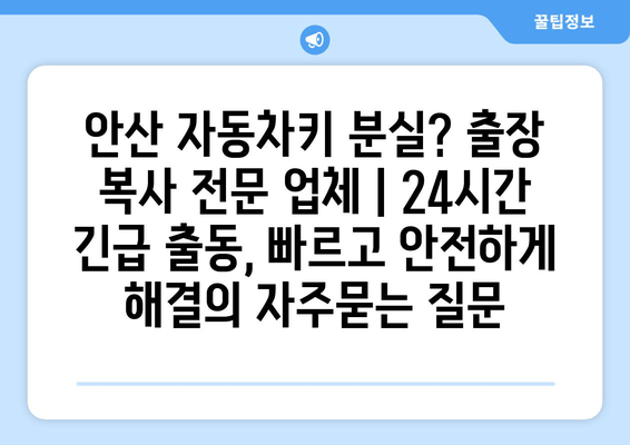 안산 자동차키 분실? 출장 복사 전문 업체 | 24시간 긴급 출동, 빠르고 안전하게 해결