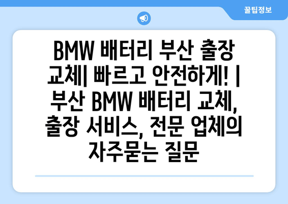 BMW 배터리 부산 출장 교체| 빠르고 안전하게! | 부산 BMW 배터리 교체, 출장 서비스, 전문 업체