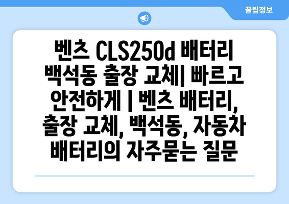 벤츠 CLS250d 배터리 백석동 출장 교체| 빠르고 안전하게 | 벤츠 배터리, 출장 교체, 백석동, 자동차 배터리