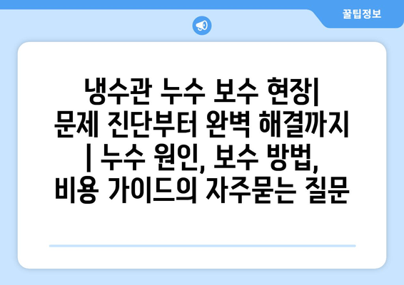 냉수관 누수 보수 현장| 문제 진단부터 완벽 해결까지 | 누수 원인, 보수 방법, 비용 가이드