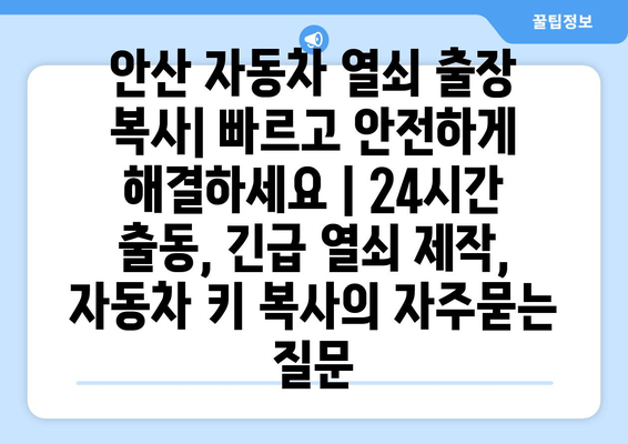 안산 자동차 열쇠 출장 복사| 빠르고 안전하게 해결하세요 | 24시간 출동, 긴급 열쇠 제작, 자동차 키 복사