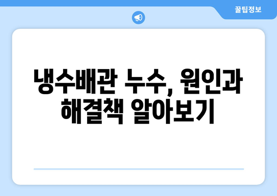 동작 냉수배관 누수, 노후 가정용품 보수 완벽 가이드 | 냉수배관 누수 해결, 수리 비용, 전문 업체 추천