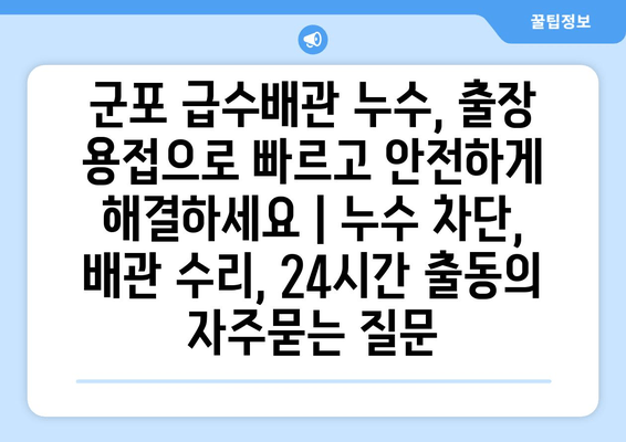 군포 급수배관 누수, 출장 용접으로 빠르고 안전하게 해결하세요 | 누수 차단, 배관 수리, 24시간 출동