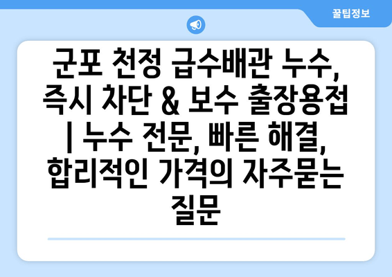 군포 천정 급수배관 누수, 즉시 차단 & 보수 출장용접 | 누수 전문, 빠른 해결, 합리적인 가격