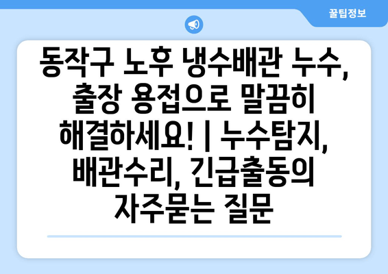 동작구 노후 냉수배관 누수, 출장 용접으로 말끔히 해결하세요! | 누수탐지, 배관수리, 긴급출동