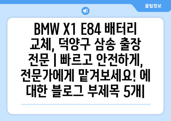 BMW X1 E84 배터리 교체, 덕양구 삼송 출장 전문 | 빠르고 안전하게, 전문가에게 맡겨보세요!