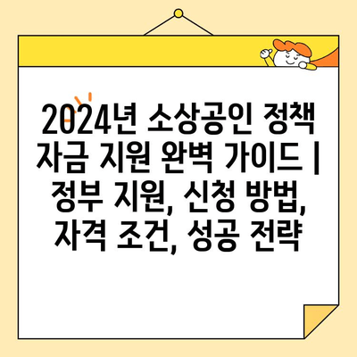 2024년 소상공인 정책 자금 지원 완벽 가이드 | 정부 지원, 신청 방법, 자격 조건, 성공 전략