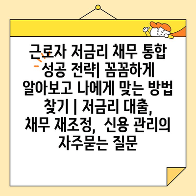 근로자 저금리 채무 통합 성공 전략| 꼼꼼하게 알아보고 나에게 맞는 방법 찾기 | 저금리 대출,  채무 재조정,  신용 관리