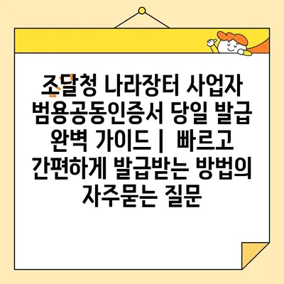 조달청 나라장터 사업자 범용공동인증서 당일 발급 완벽 가이드 |  빠르고 간편하게 발급받는 방법