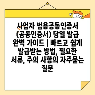 사업자 범용공동인증서 (공동인증서) 당일 발급 완벽 가이드 | 빠르고 쉽게 발급받는 방법, 필요한 서류, 주의 사항