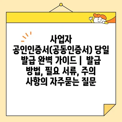 사업자 공인인증서(공동인증서) 당일 발급 완벽 가이드 |  발급 방법, 필요 서류, 주의 사항