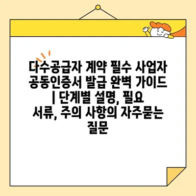 다수공급자 계약 필수 사업자 공동인증서 발급 완벽 가이드 | 단계별 설명, 필요 서류, 주의 사항