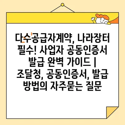 다수공급자계약, 나라장터 필수! 사업자 공동인증서 발급 완벽 가이드 | 조달청, 공동인증서, 발급 방법