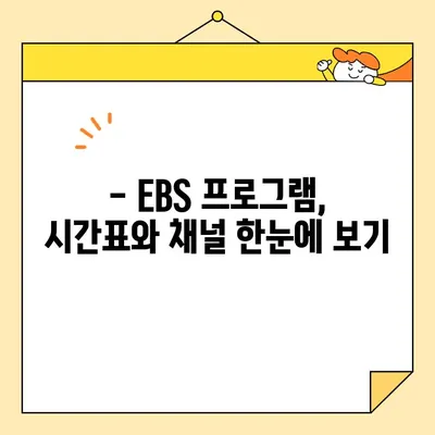 EBS 편성표| 채널번호와 방송시간 안내 | 실시간 방송 정보 확인