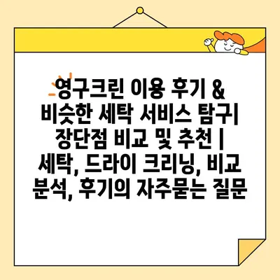 영구크린 이용 후기 & 비슷한 세탁 서비스 탐구| 장단점 비교 및 추천 | 세탁, 드라이 크리닝, 비교 분석, 후기