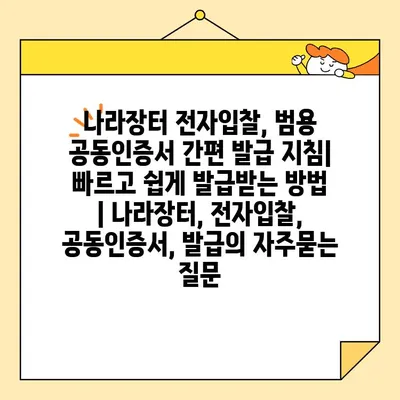 나라장터 전자입찰, 범용 공동인증서 간편 발급 지침| 빠르고 쉽게 발급받는 방법 | 나라장터, 전자입찰, 공동인증서, 발급